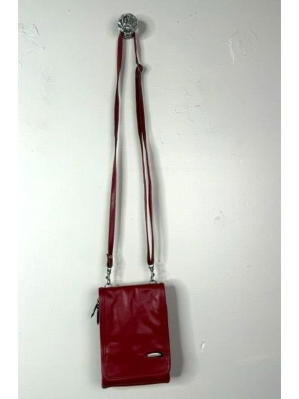 Travelon Small Red Leather Organizer Multi Compartment Crossbody Purse